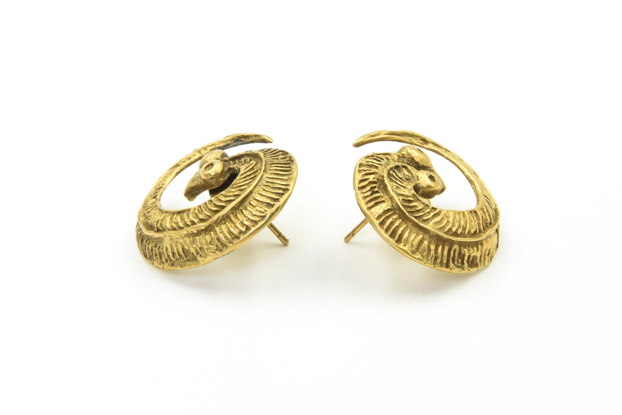 Egyptian Revival Stylized Brass Snake Earrings  6