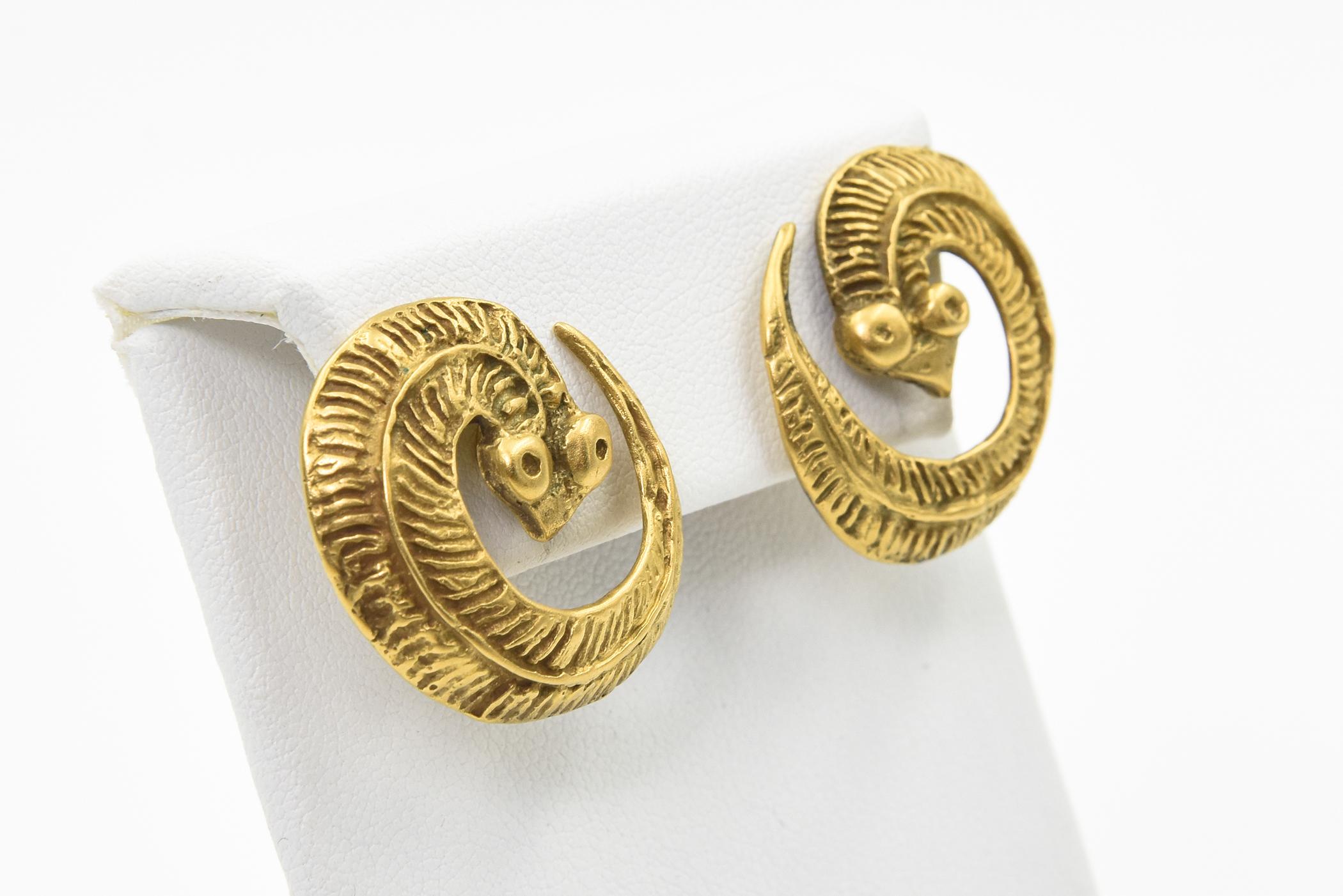 Women's Egyptian Revival Stylized Brass Snake Earrings 