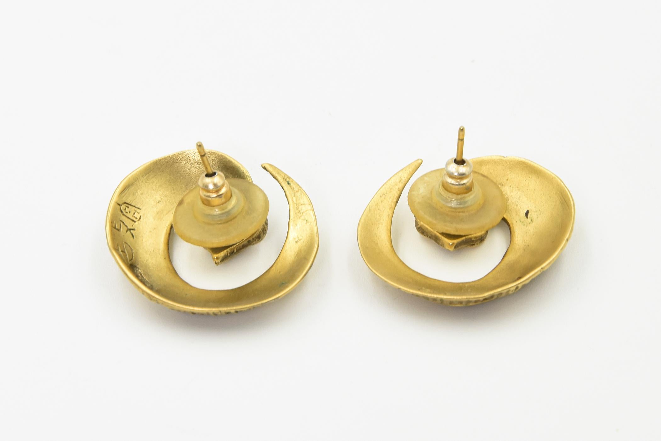 Egyptian Revival Stylized Brass Snake Earrings  3