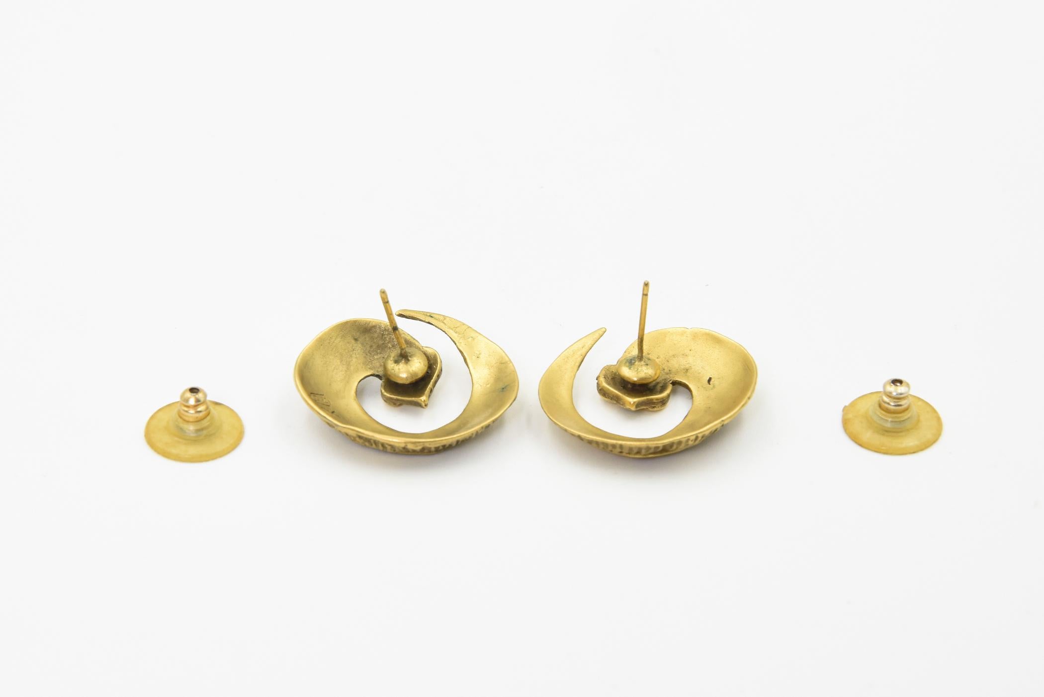 Egyptian Revival Stylized Brass Snake Earrings  5