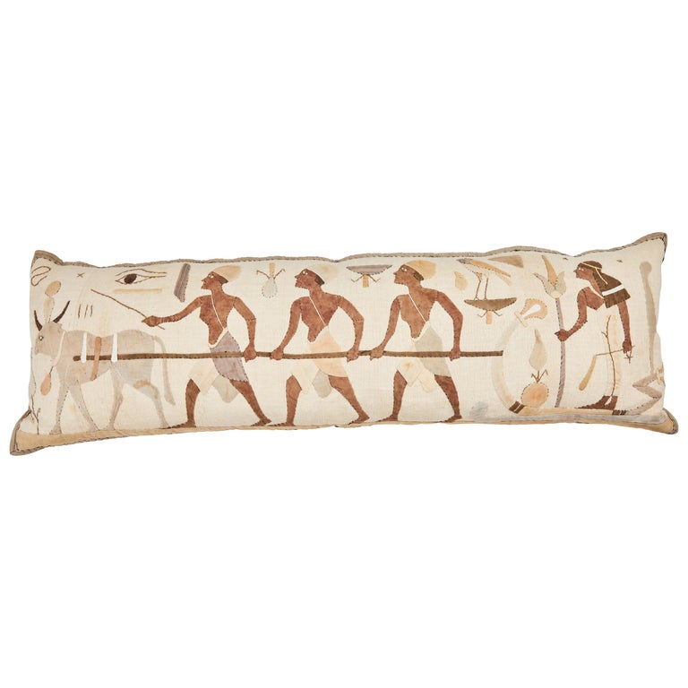 Egyptian Revival Textile Panel Custom Decorative Bolster Pillow