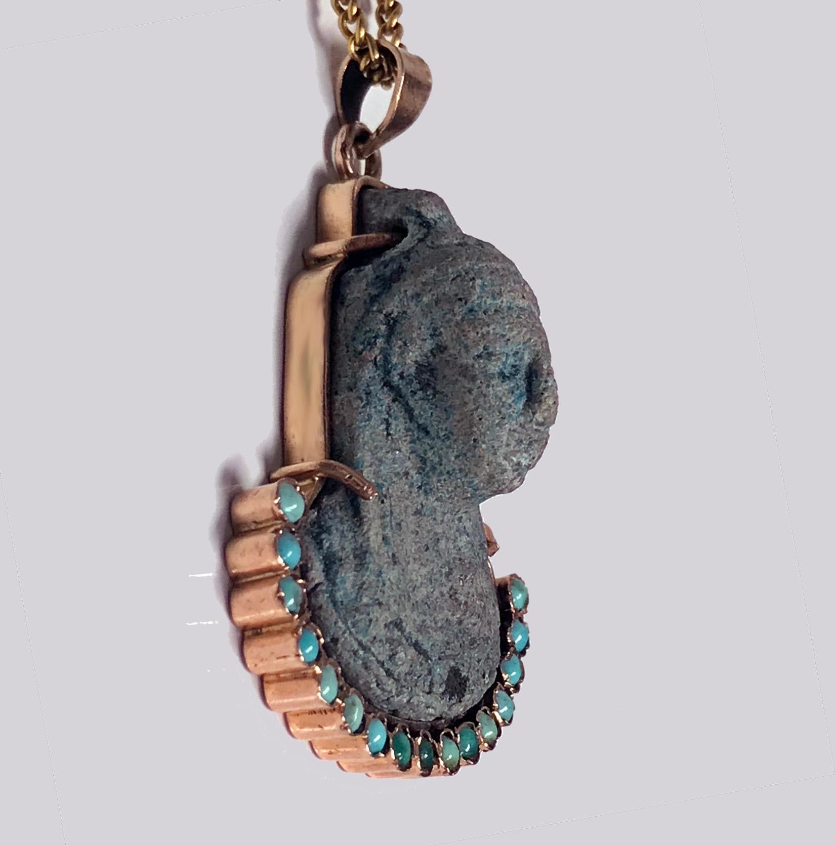Egyptian Revival Turquoise Gold Pendant, circa 1920 In Good Condition In Toronto, ON