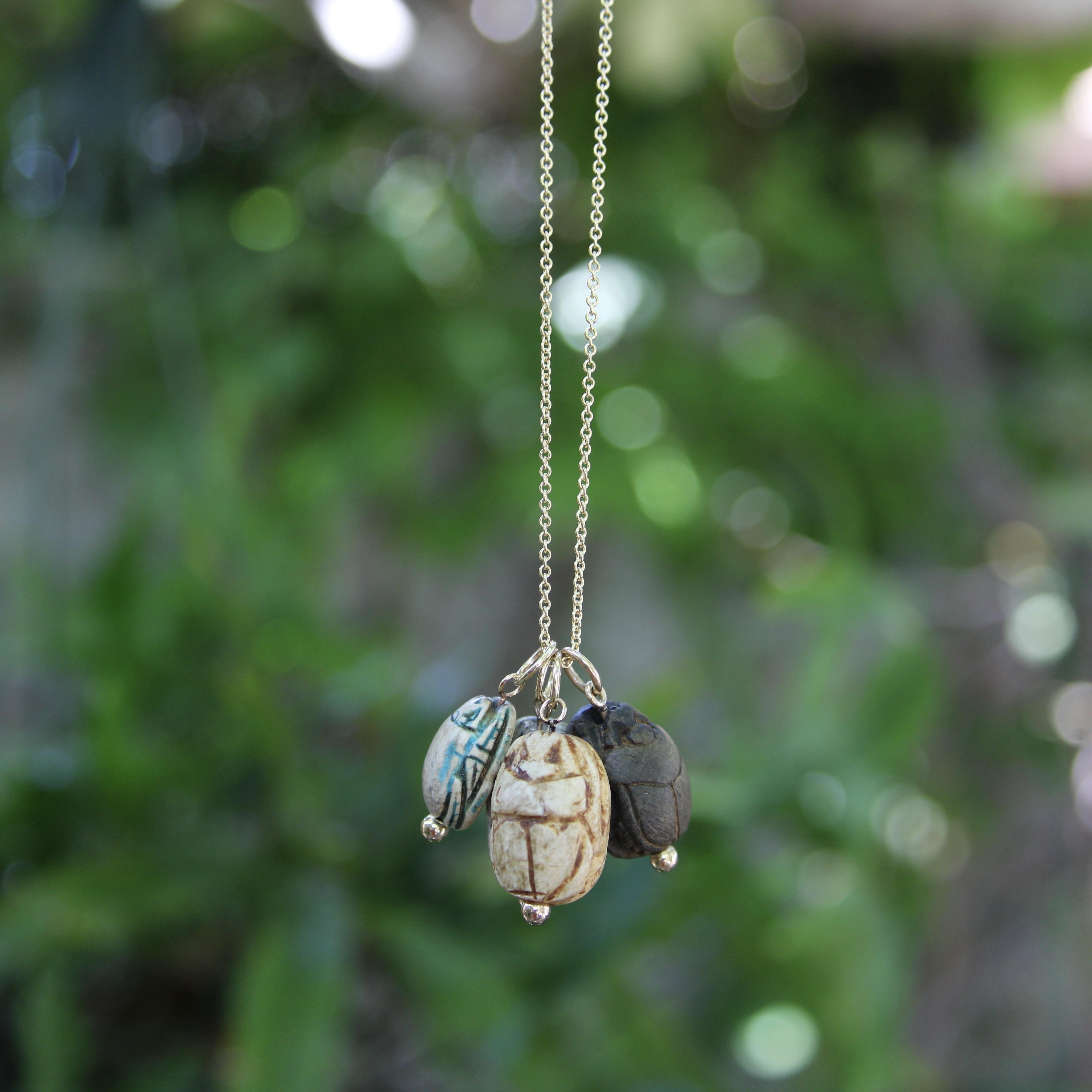 Ciondolo Scarabeo in faience lavata turchese egiziana con montatura in oro 14K in vendita 4