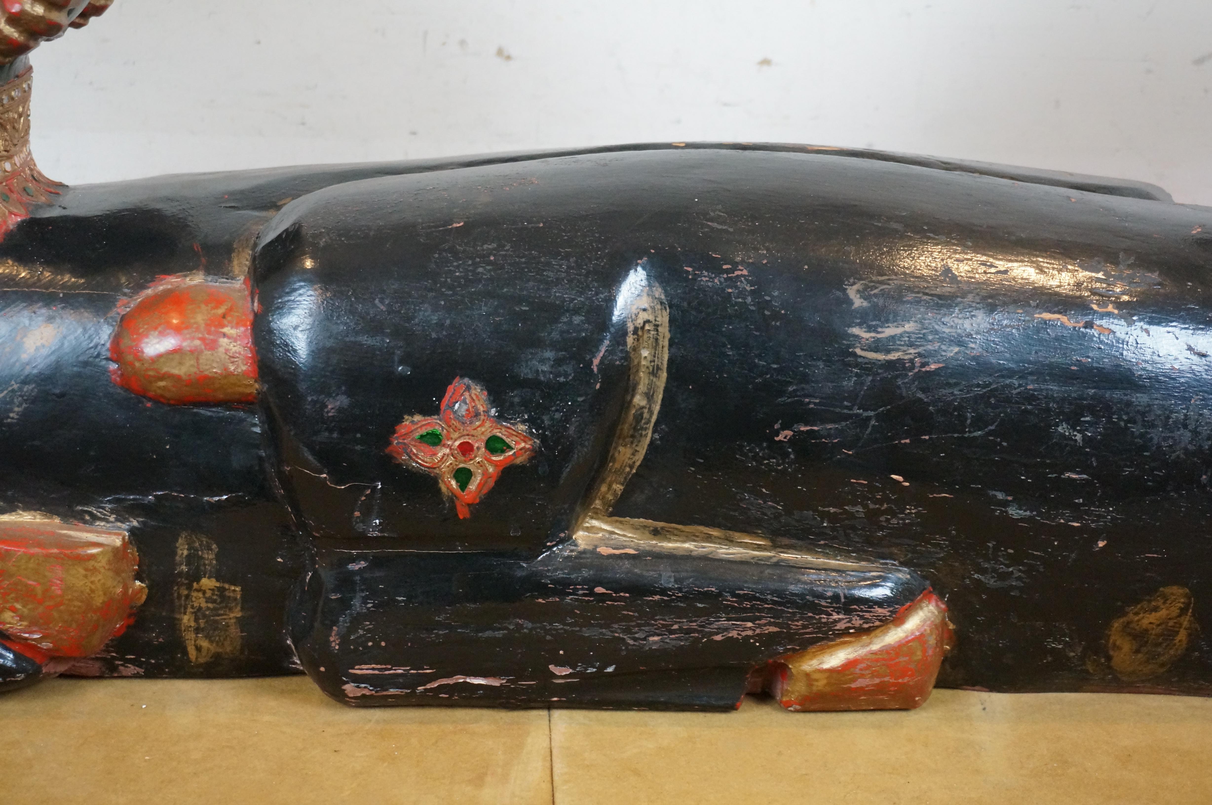 Egyptian Revival Two Headed Ram Goat Wood Carved Lacquered Sculpture 41