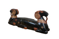 Egyptian Revival Two Headed Ram Goat Wood Carved Lacquered Sculpture 41"