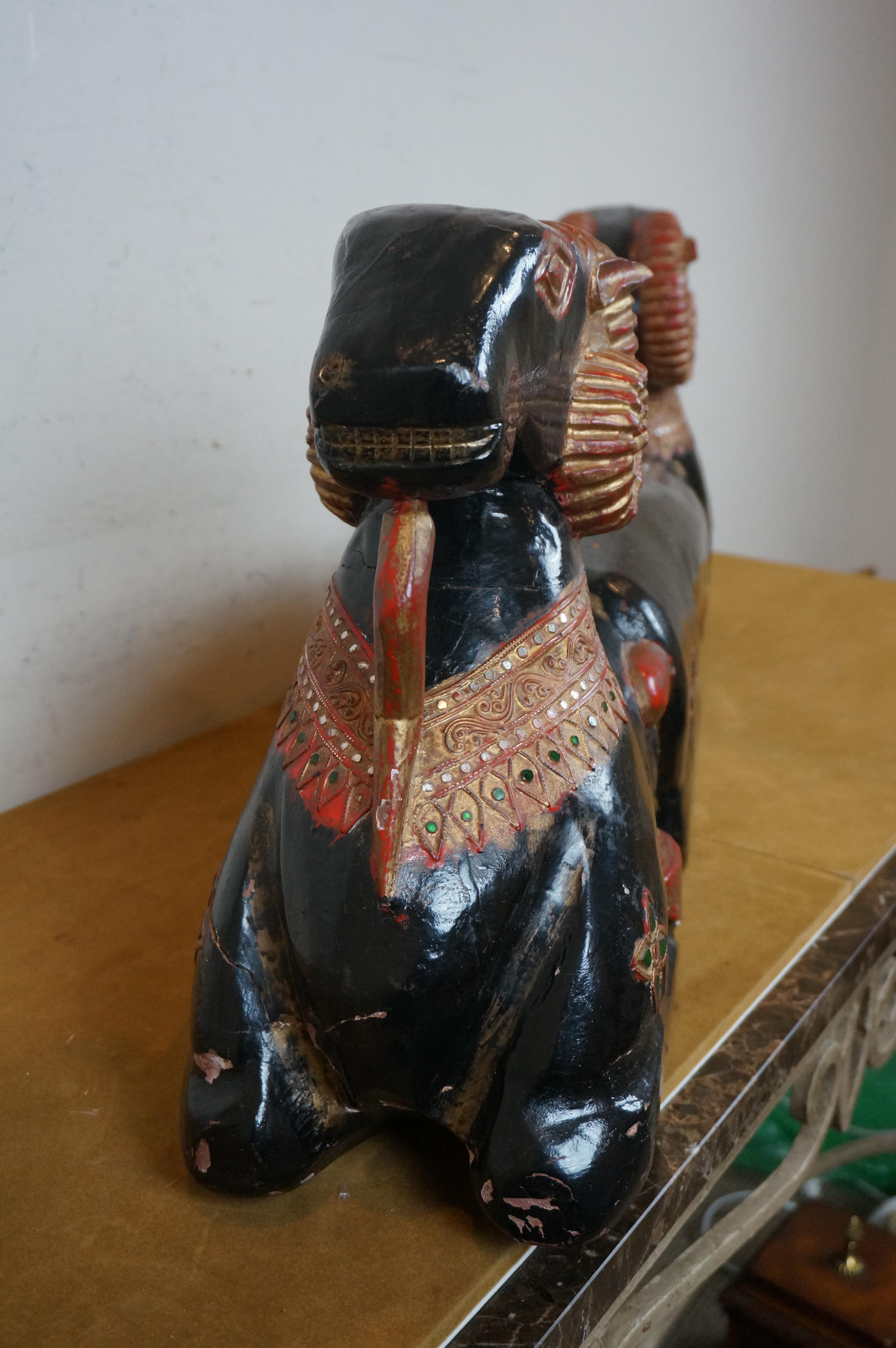 20th Century Egyptian Revival Two Headed Ram Goat Wood Carved Lacquered Sculpture 41