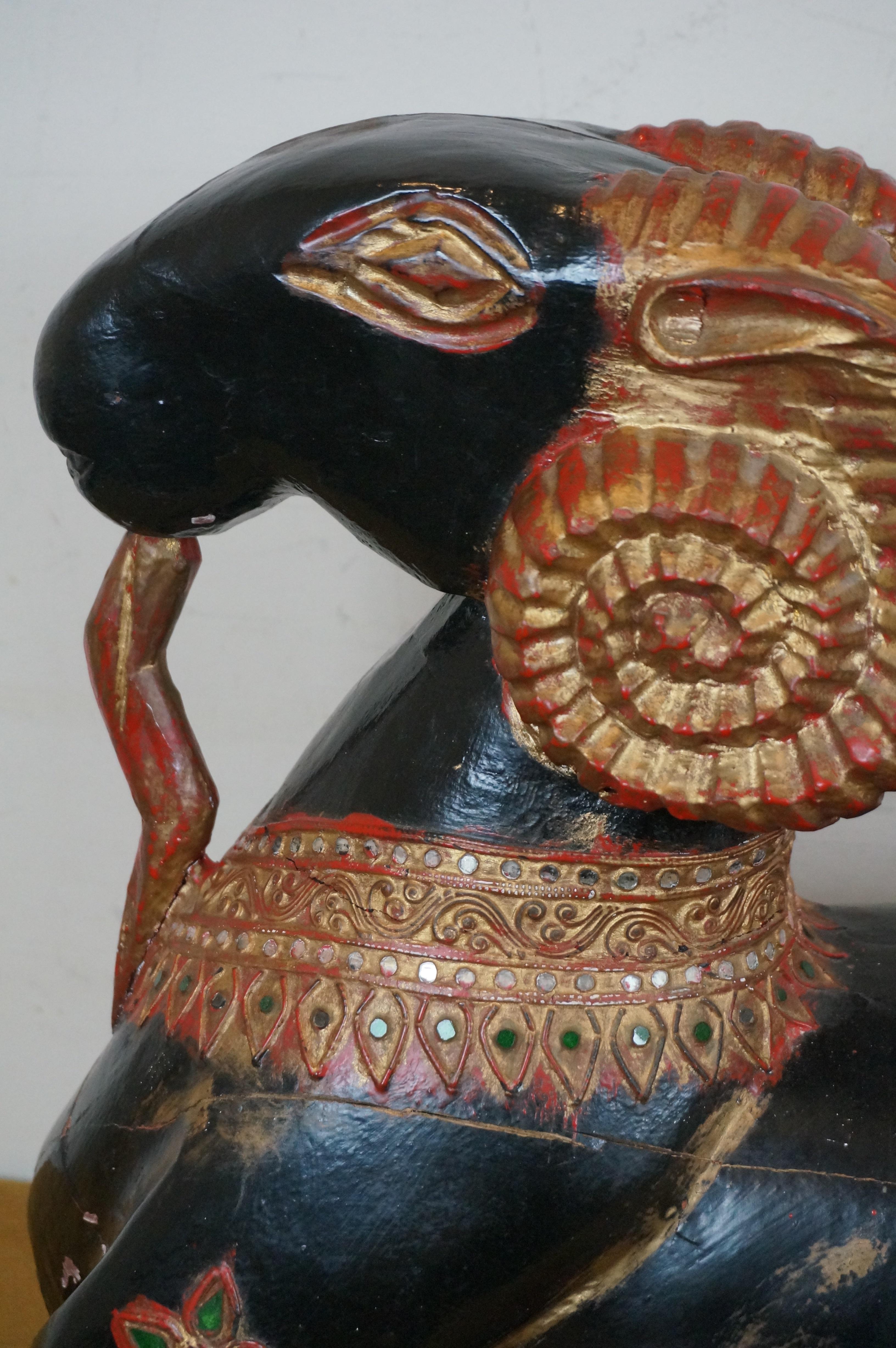 Egyptian Revival Two Headed Ram Goat Wood Carved Lacquered Sculpture 41