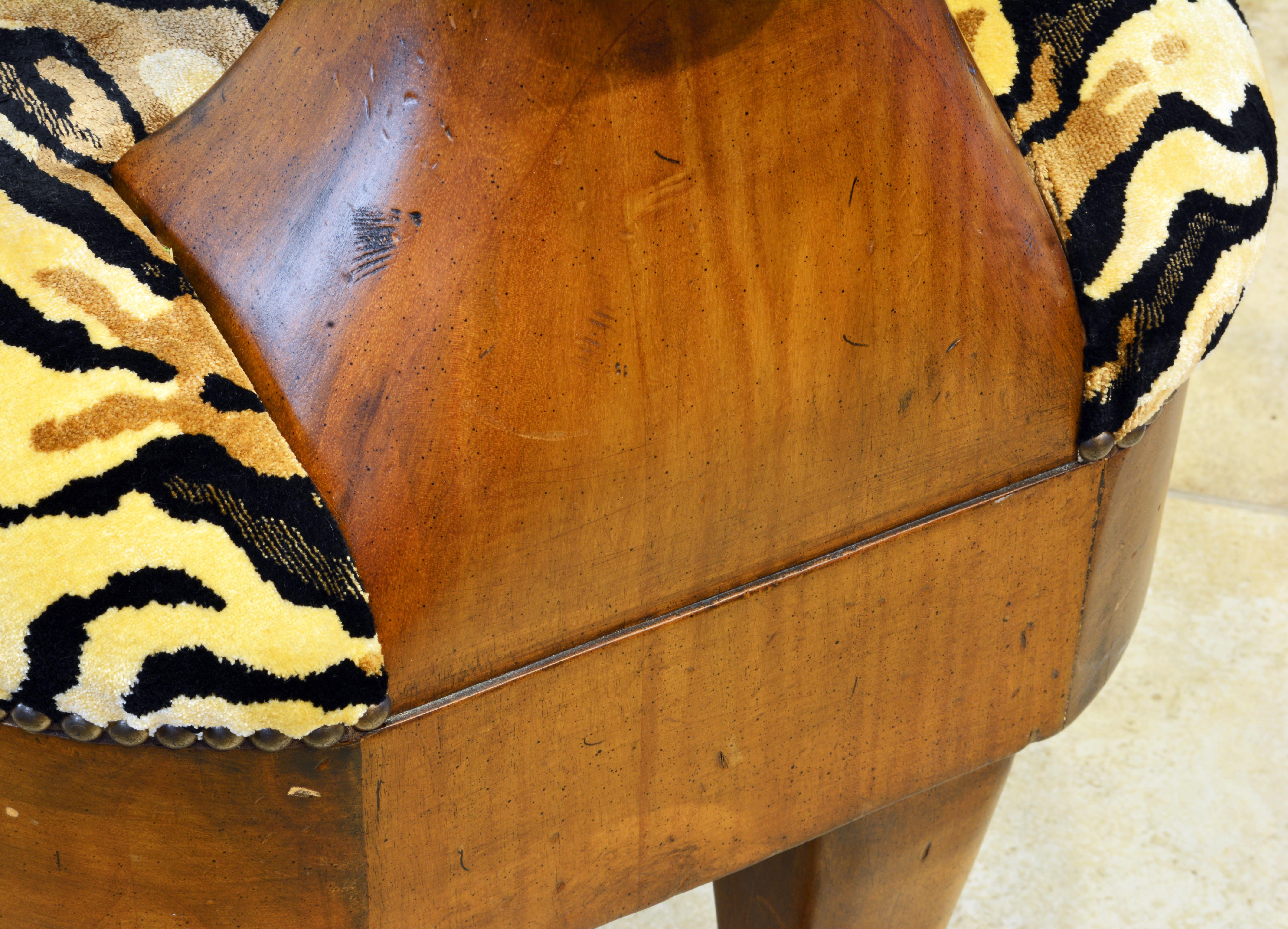 Egyptian Revival Upholstered Carved Hardwood Lion Bench or Ottoman 1