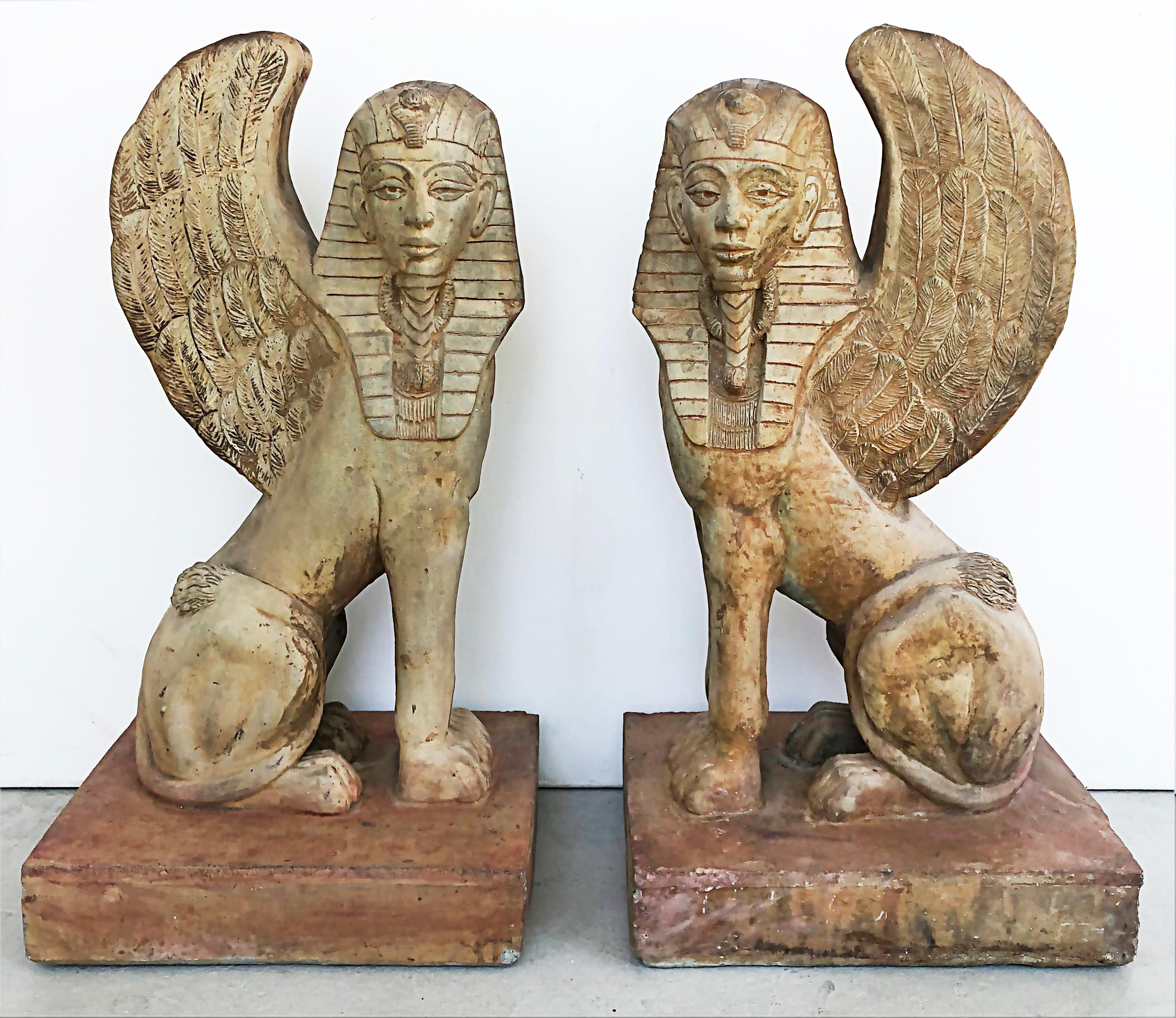 Egyptian Revival Winged Sphinx Garden Sculptures/Ornaments, a Pair 3