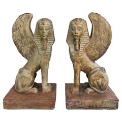 Egyptian Revival Winged Sphinx Garden Sculptures/Ornaments, a Pair