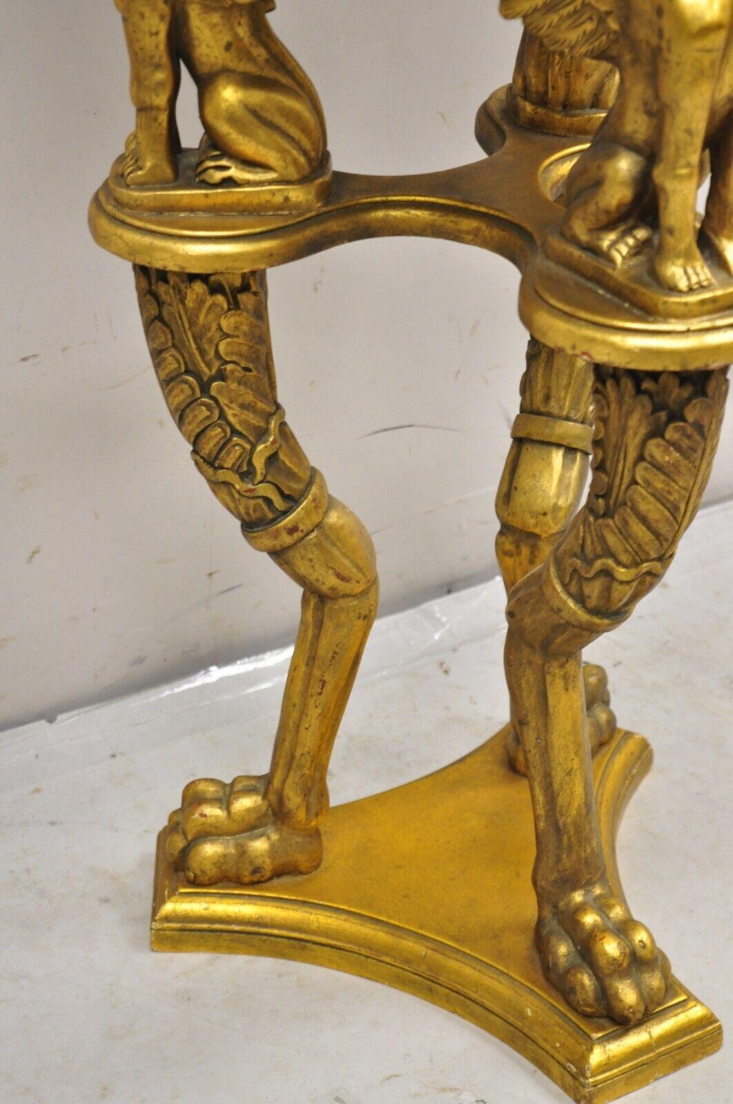 Egyptian Revivial Gold Giltwood Round Marble Top Figural Pedestal Plant Stand For Sale 1