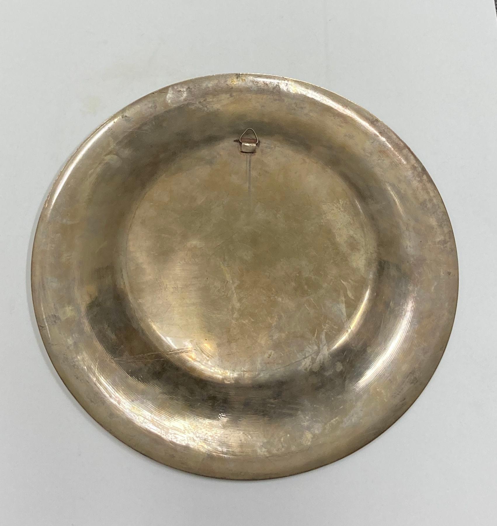 Egyptian Round Brass Tray with Silver and Copper Overlay Wall Hanging Decor For Sale 8