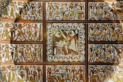 Egyptian Round Brass Tray with Silver and Copper Overlay Wall Hanging Decor