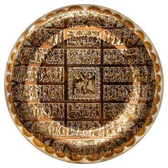 Egyptian Round Brass Tray with Silver and Copper Overlay Wall Hanging Decor