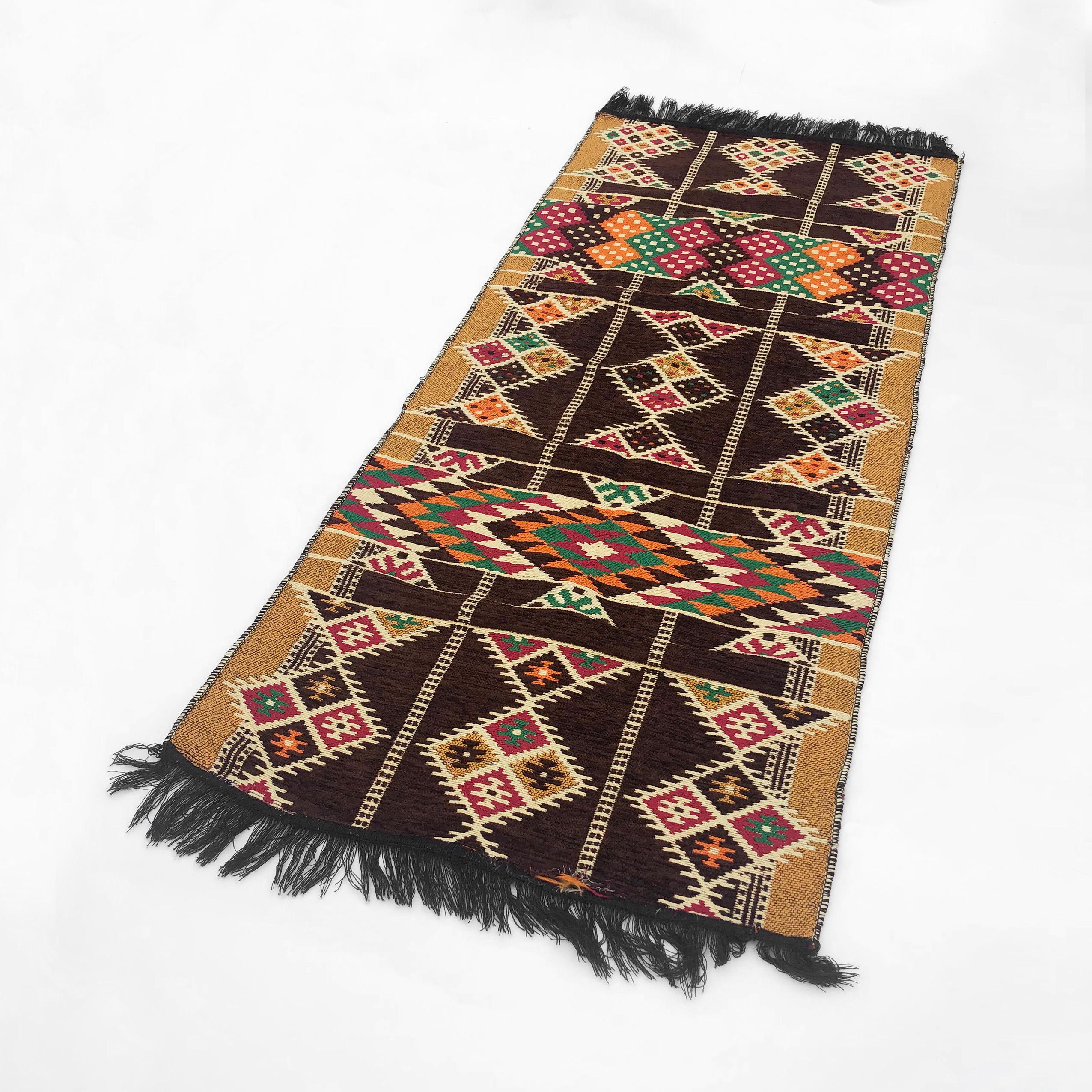 Late 20th Century Egyptian Runner Rug Wall Hanging Vintage Bohemian Traditional North African For Sale
