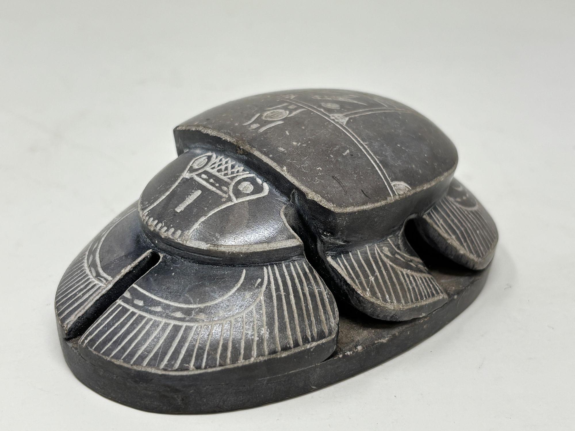 Egyptian Scarab Beetle Figurine Stone Figure Paperweight In Good Condition In North Hollywood, CA