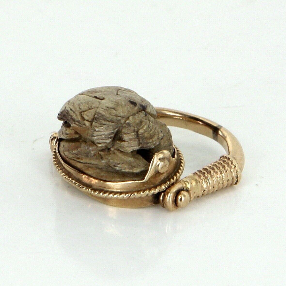 Modern Egyptian Scarab Beetle Flip Ring Vintage 14 Karat Gold Estate Fine Jewelry