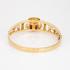 Egyptian Scarab Bracelet Vintage 18k Yellow Gold Bangle Diamond Lapis Lotus