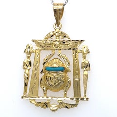 Egyptian Scarab Necklace, 18K Gold, Turquoise gemstone, Vintage jewelry