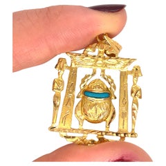 Egyptian Scarab Necklace, 18K Gold, Turquoise gemstone, Vintage jewelry