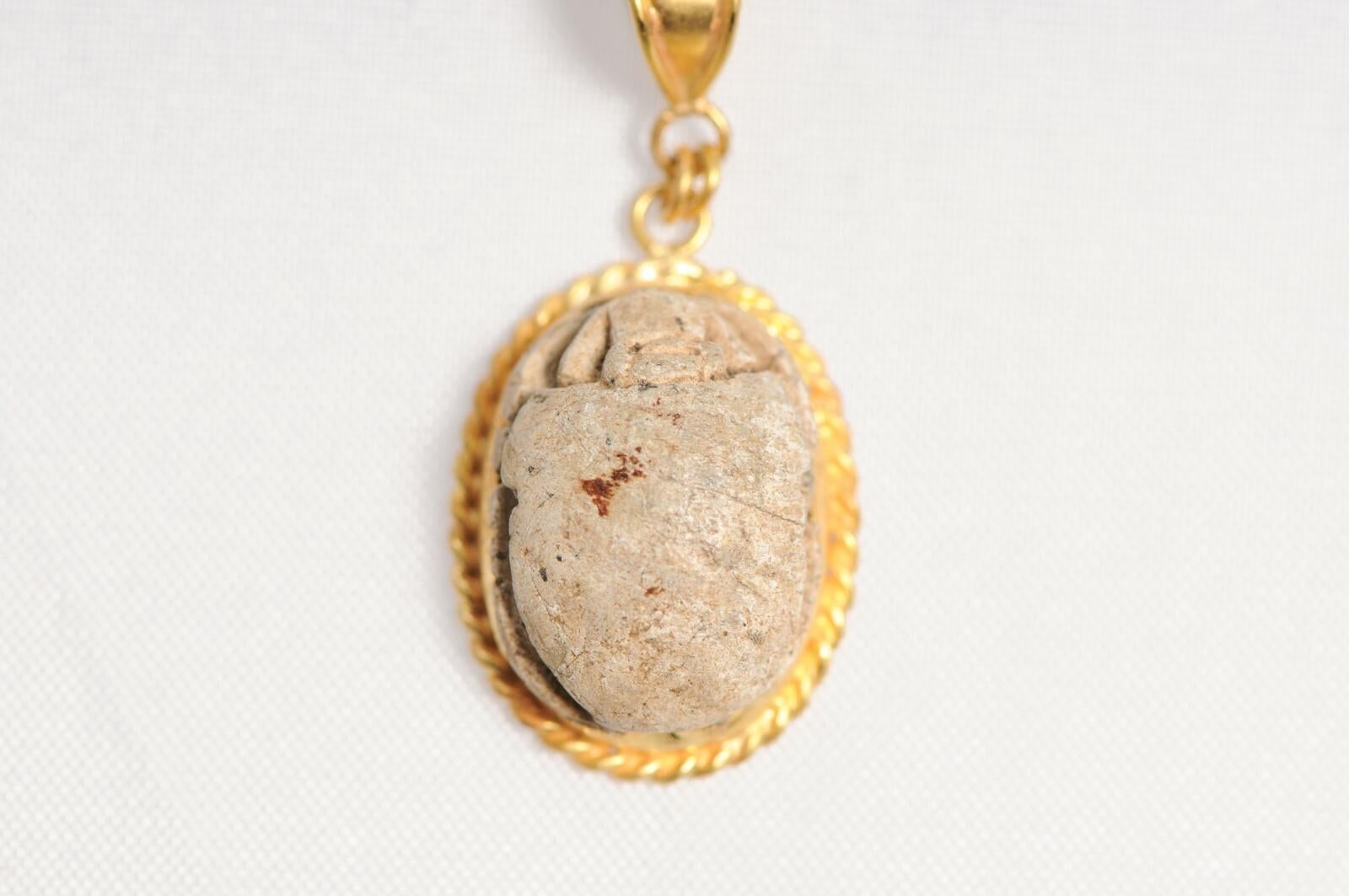Artisan Egyptian Scarab w/ Seal Pendant in 21K gold For Sale