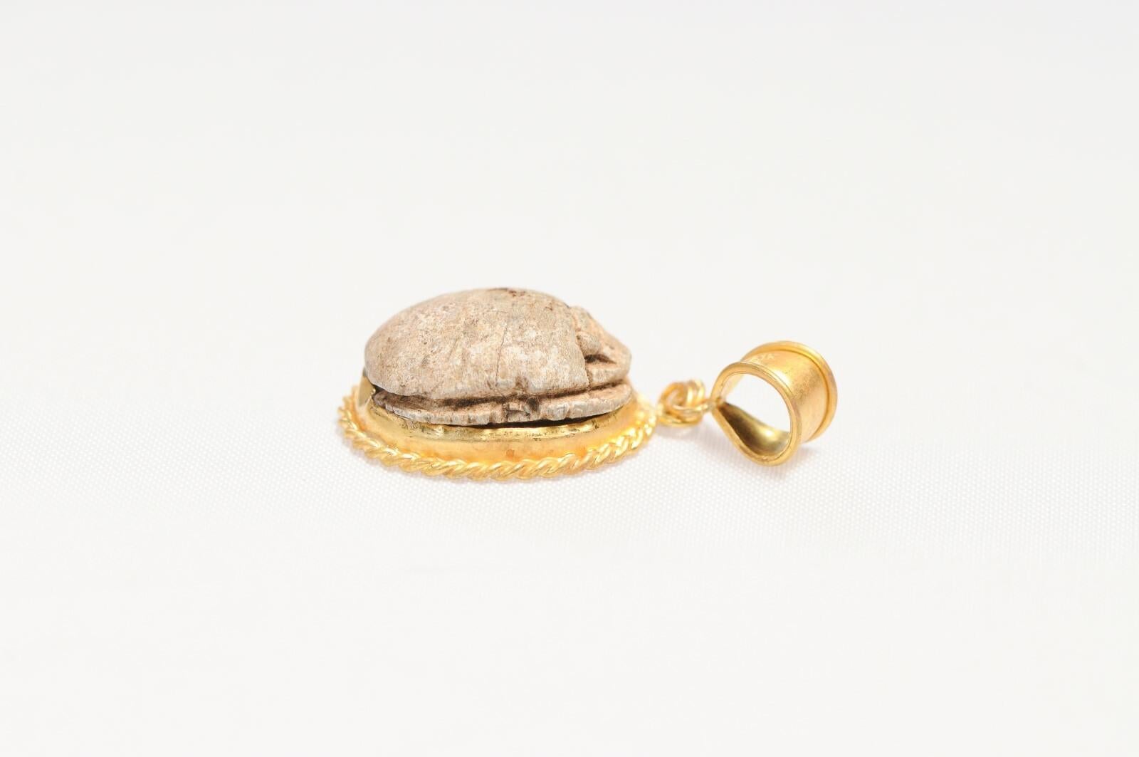Egyptian Scarab w/ Seal Pendant in 21K gold For Sale 1