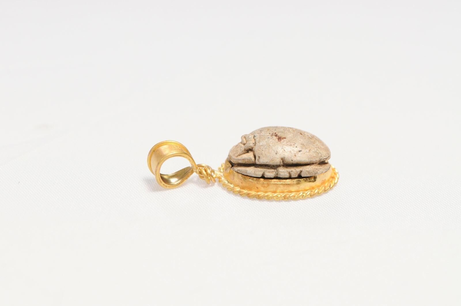 Egyptian Scarab w/ Seal Pendant in 21K gold For Sale 2