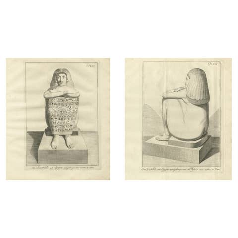 Egyptian Seated Scribe Statue with Hieroglyphs – Front and Profile Views, c.1776