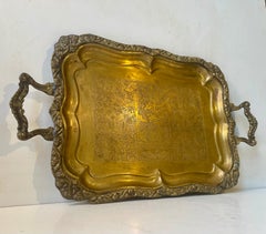 Egyptian Serving Tray in Hand Engraved Brass, 1950s