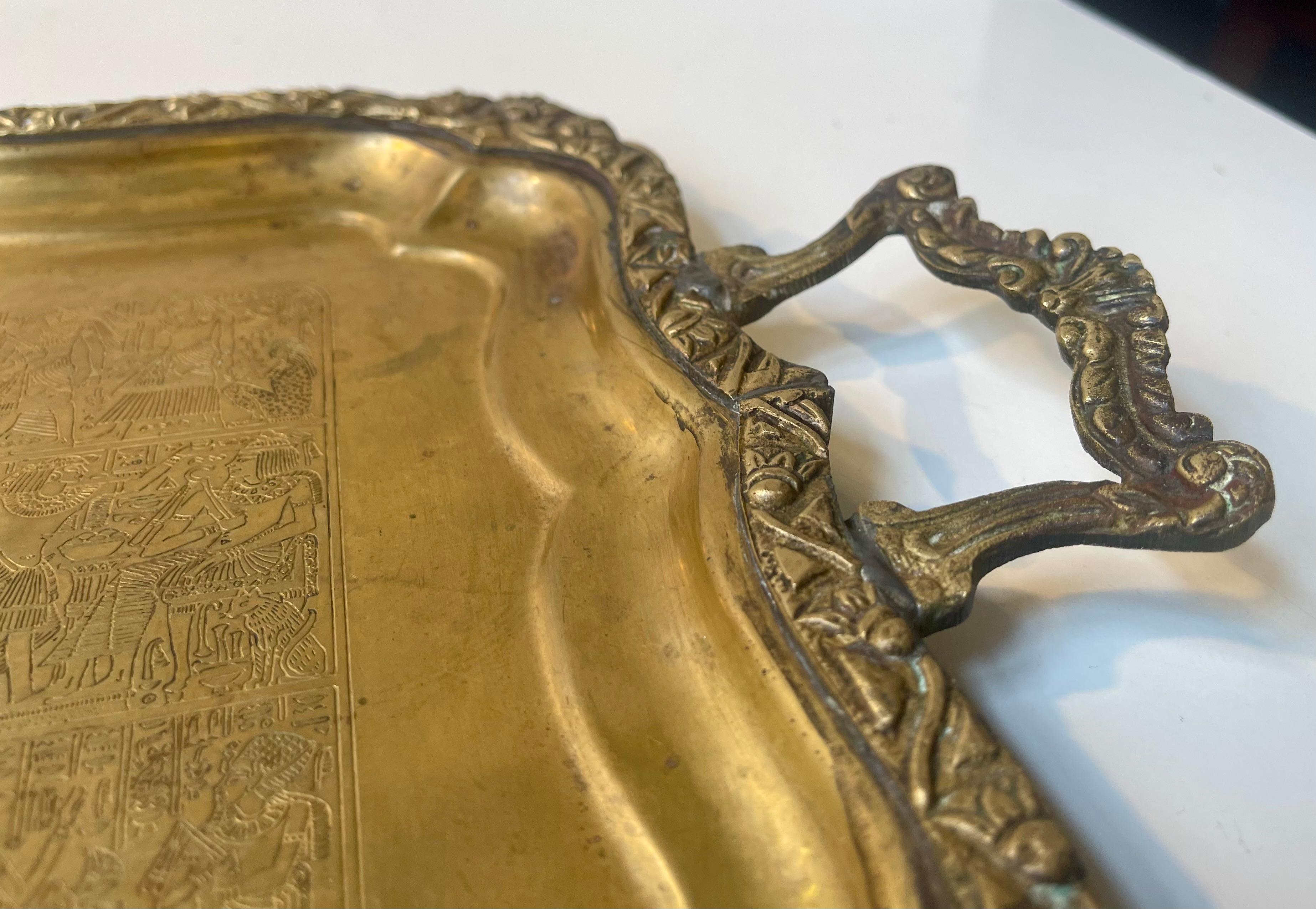 20th Century Egyptian Serving Tray in Hand Engraved Brass, 1950s For Sale