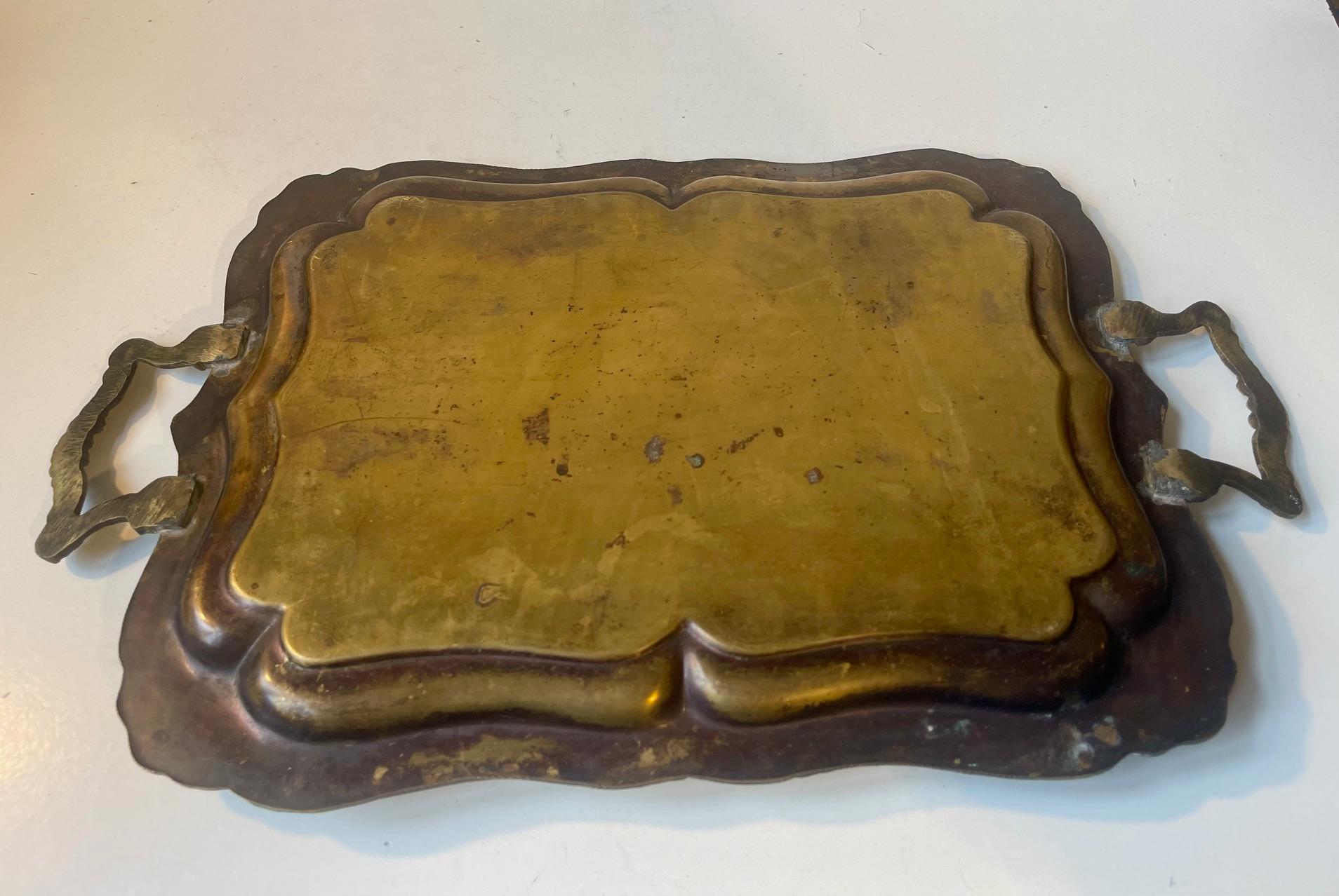 Egyptian Serving Tray in Hand Engraved Brass, 1950s For Sale 2