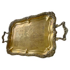 Egyptian Serving Tray in Hand Engraved Brass, 1950s