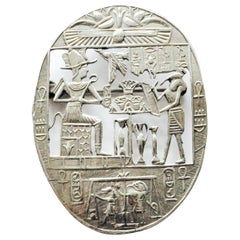 Egyptian Silver Mythology Scene Oval Brooch