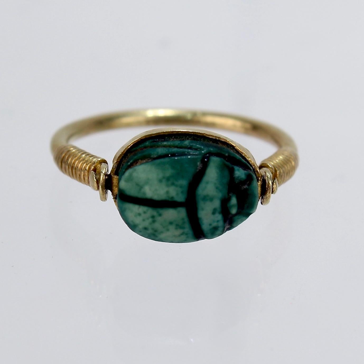 Egyptian Steatite Scarab and Gold Finger Ring with Mohasseb & Son Provenance 3