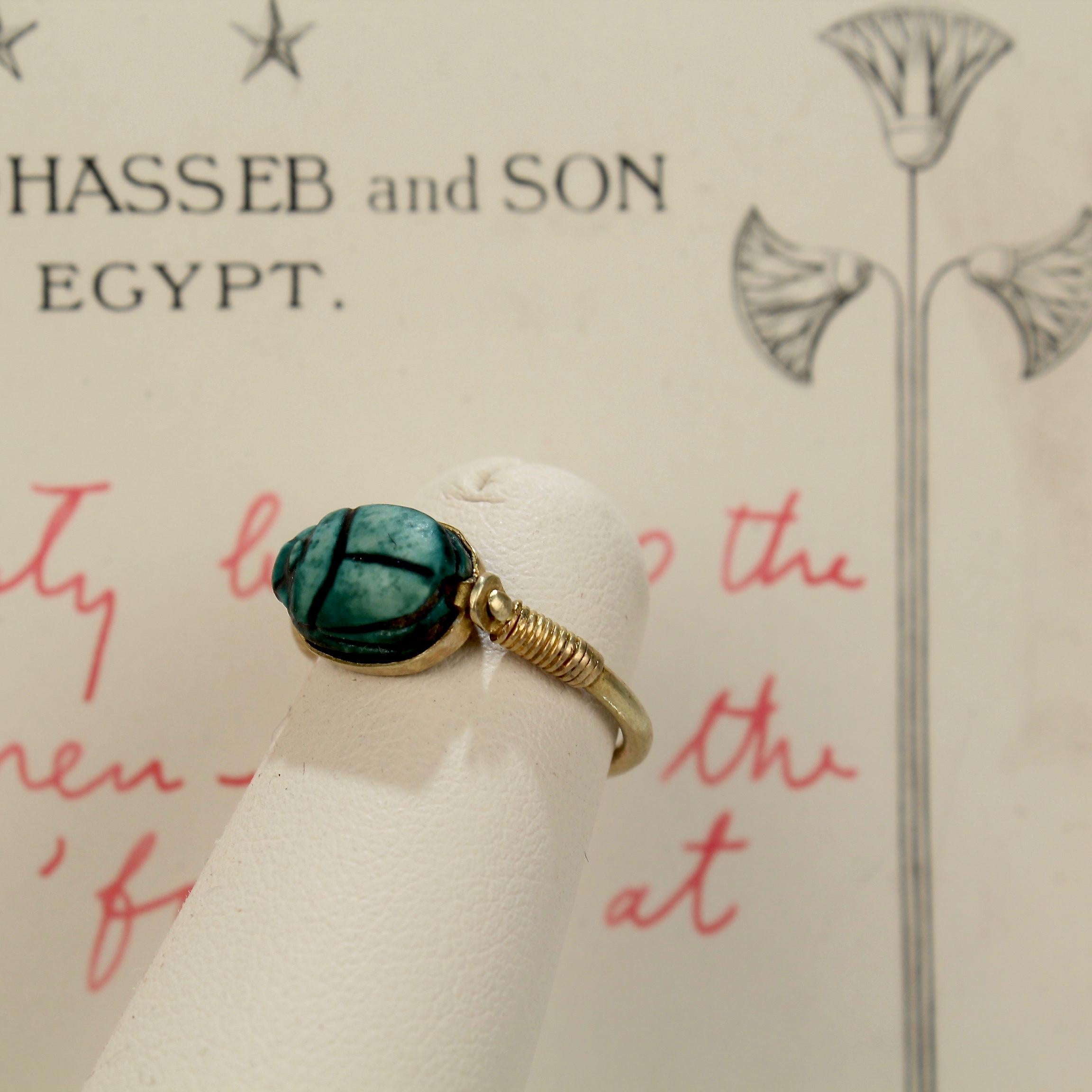 Egyptian Steatite Scarab and Gold Finger Ring with Mohasseb & Son Provenance 5