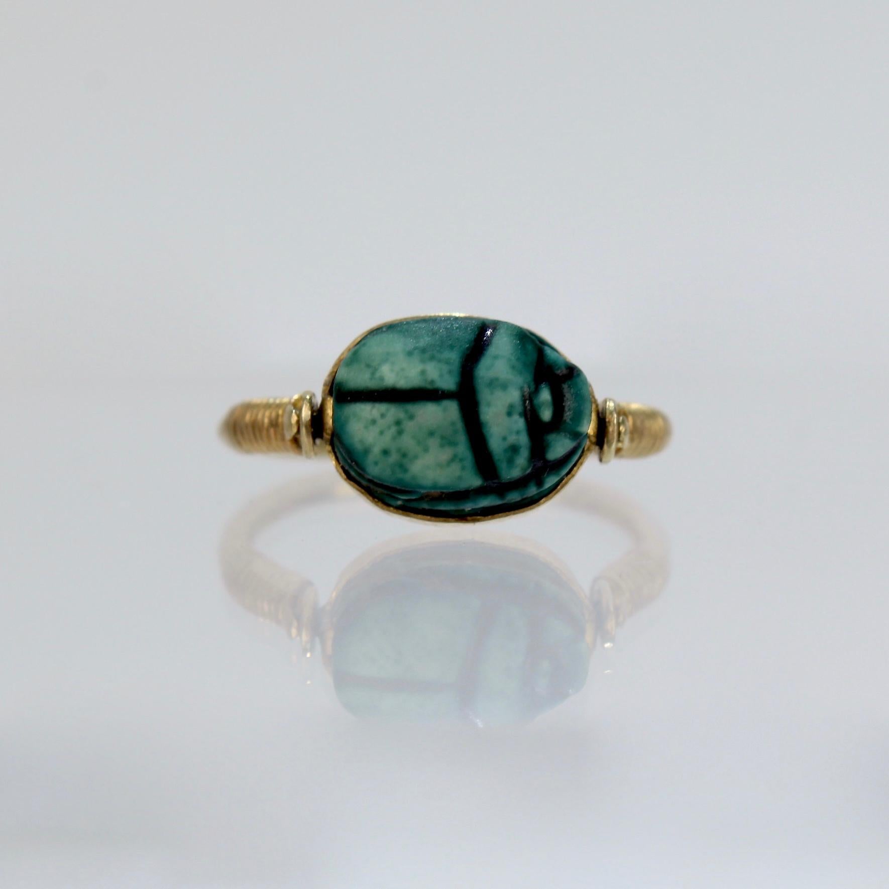 Egyptian Steatite Scarab and Gold Finger Ring with Mohasseb & Son Provenance In Good Condition In Philadelphia, PA