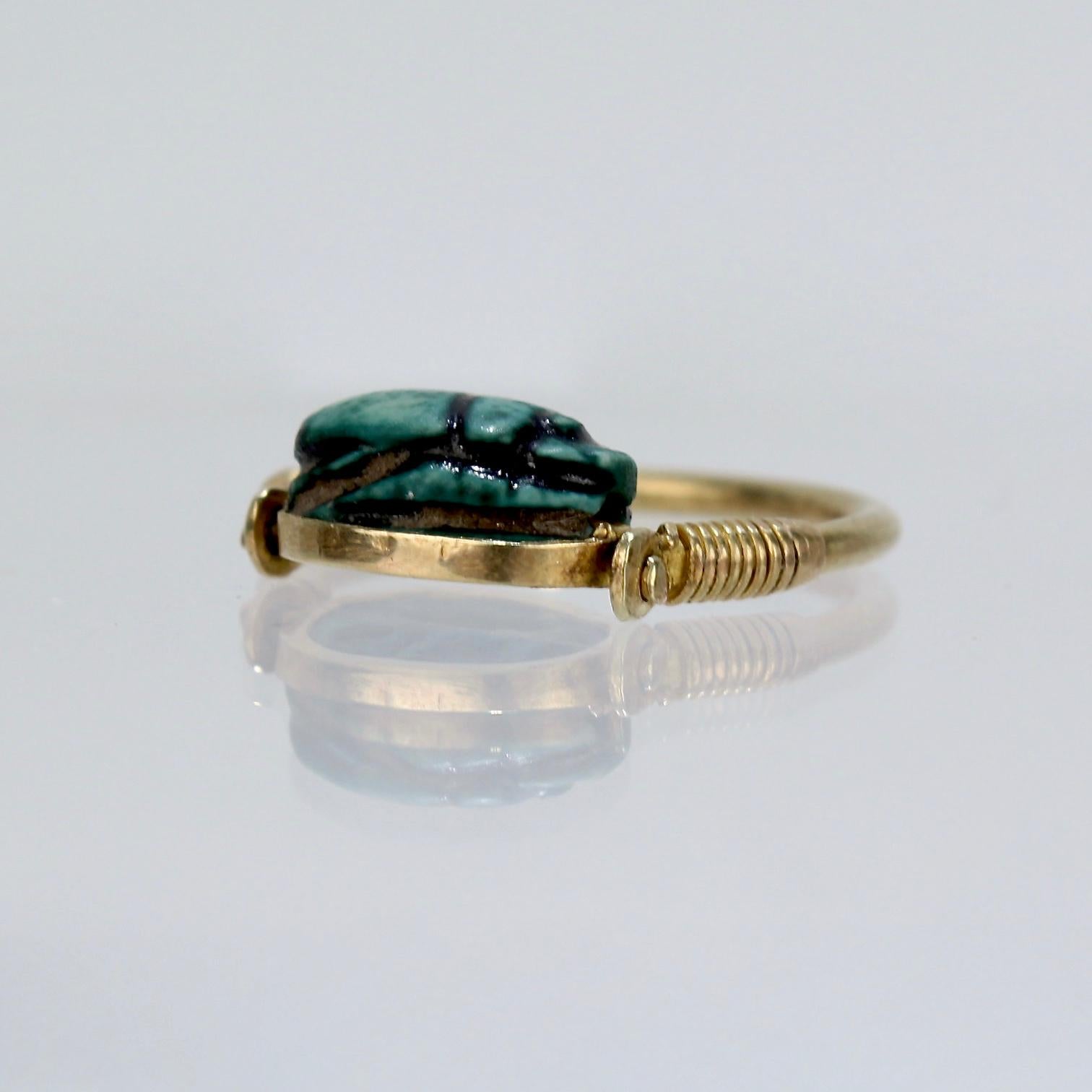Women's or Men's Egyptian Steatite Scarab and Gold Finger Ring with Mohasseb & Son Provenance