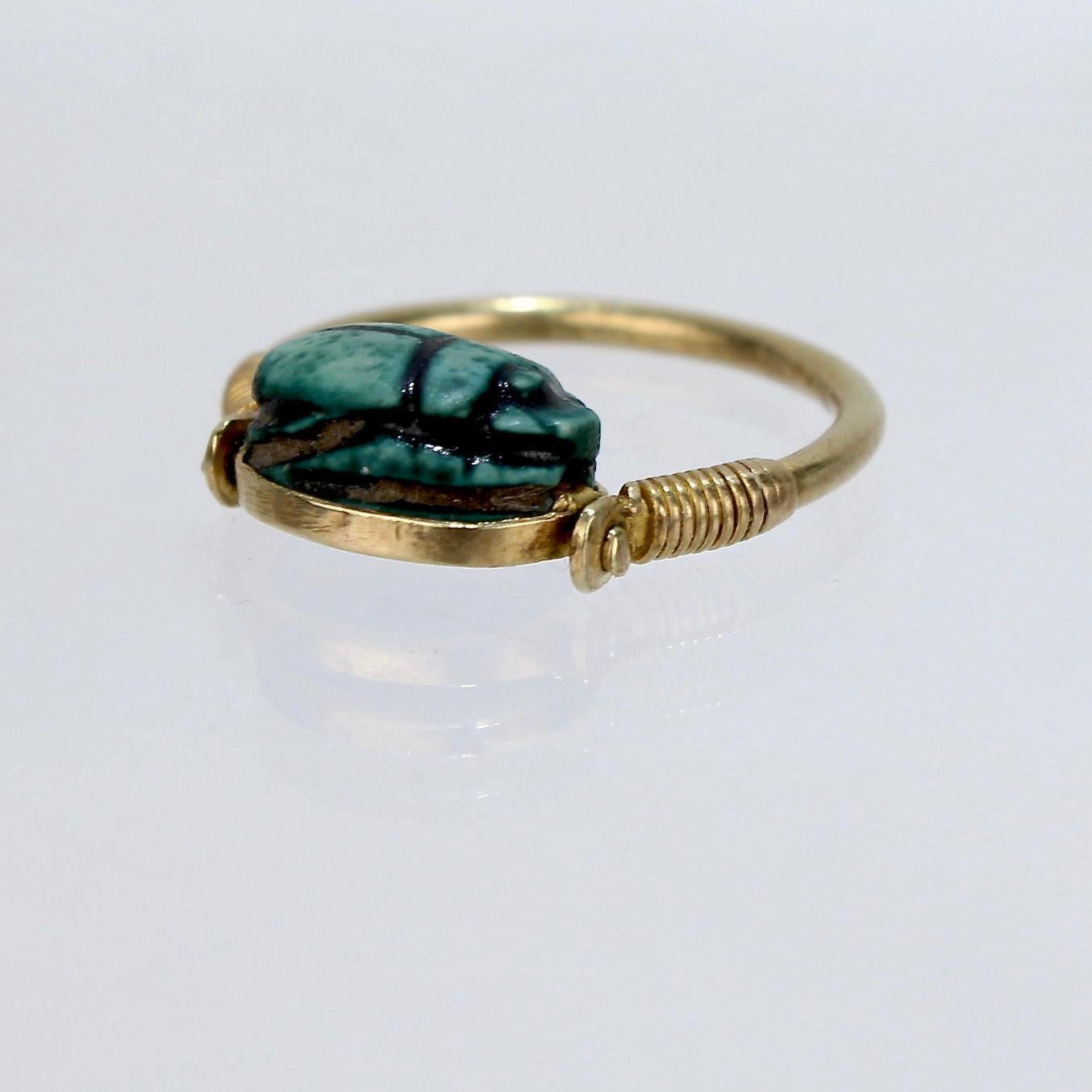 Egyptian Steatite Scarab and Gold Finger Ring with Mohasseb & Son Provenance 1