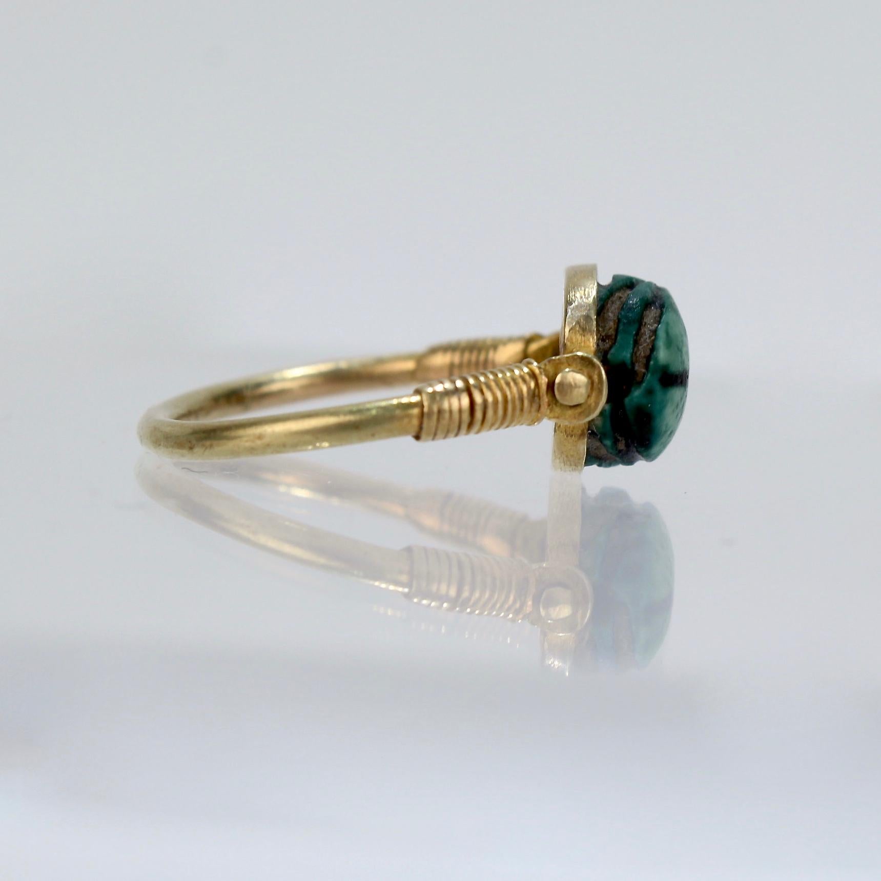 Egyptian Steatite Scarab and Gold Finger Ring with Mohasseb & Son Provenance 2
