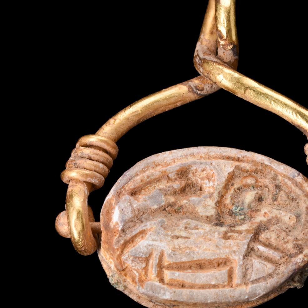 18th Century and Earlier Egyptian Steatite Scarab in Gold Pendant  For Sale
