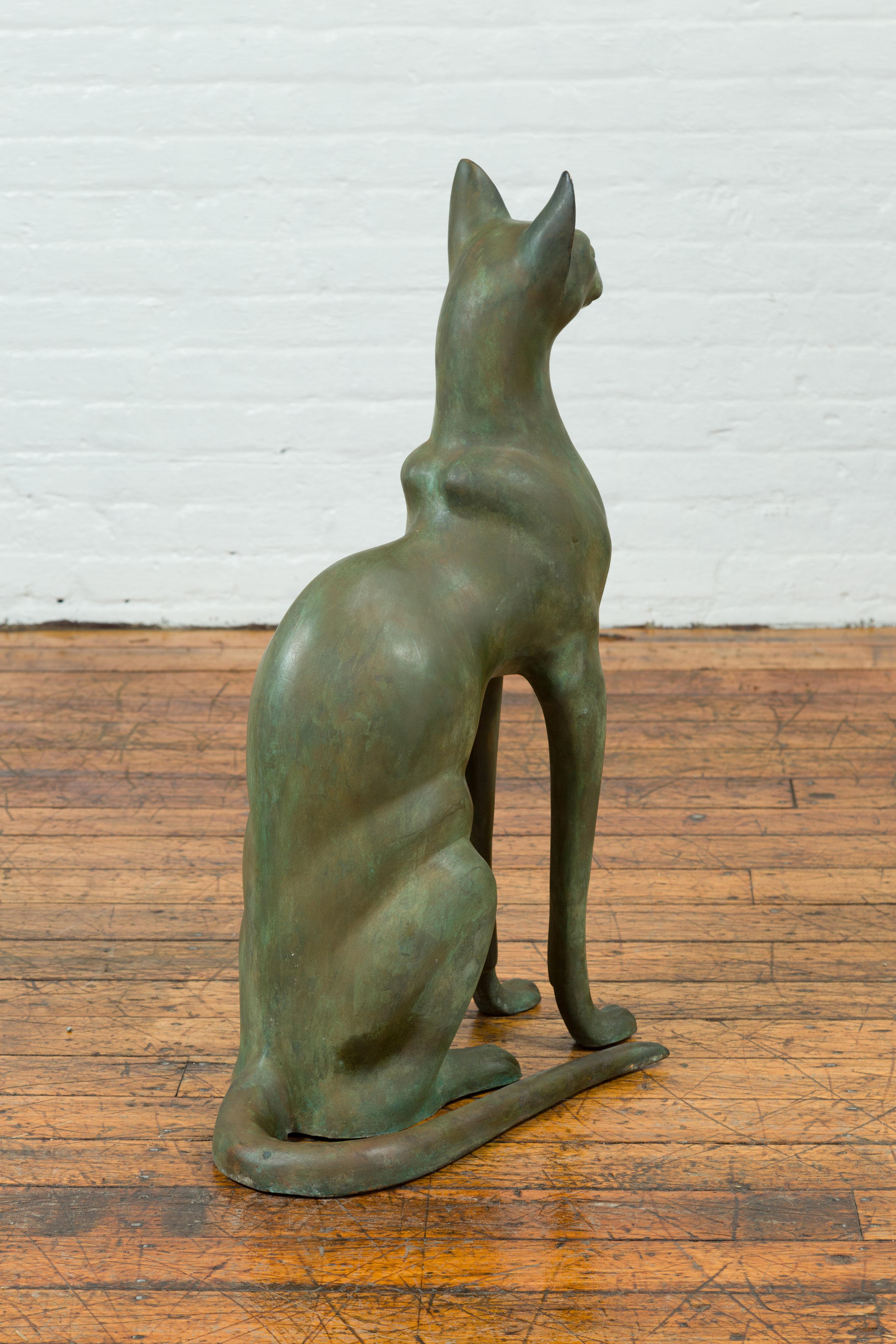 Egyptian Style Bronze Late 20th Century Sculpture of a Sitting Cat 6