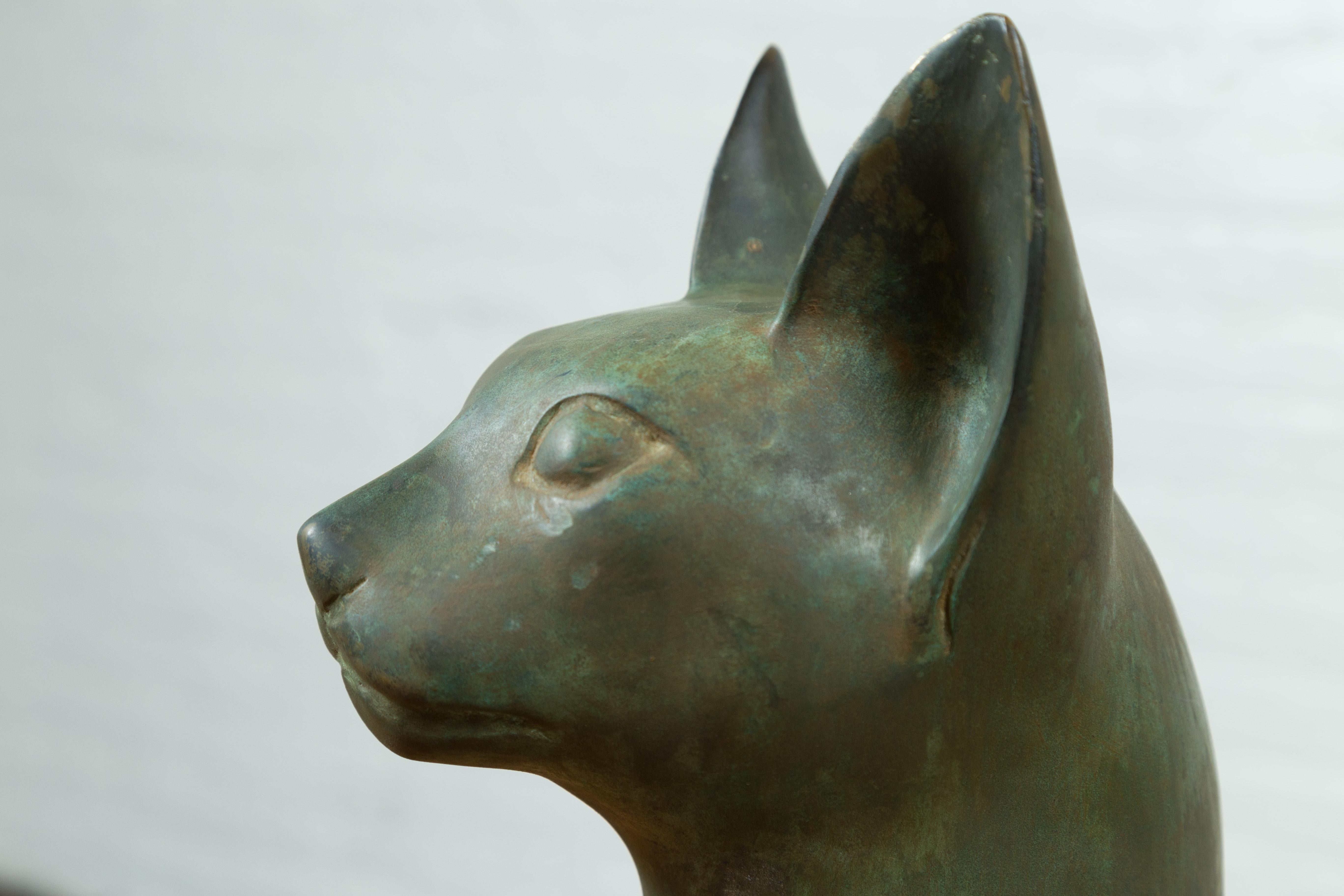 Egyptian Style Bronze Late 20th Century Sculpture of a Sitting Cat 1