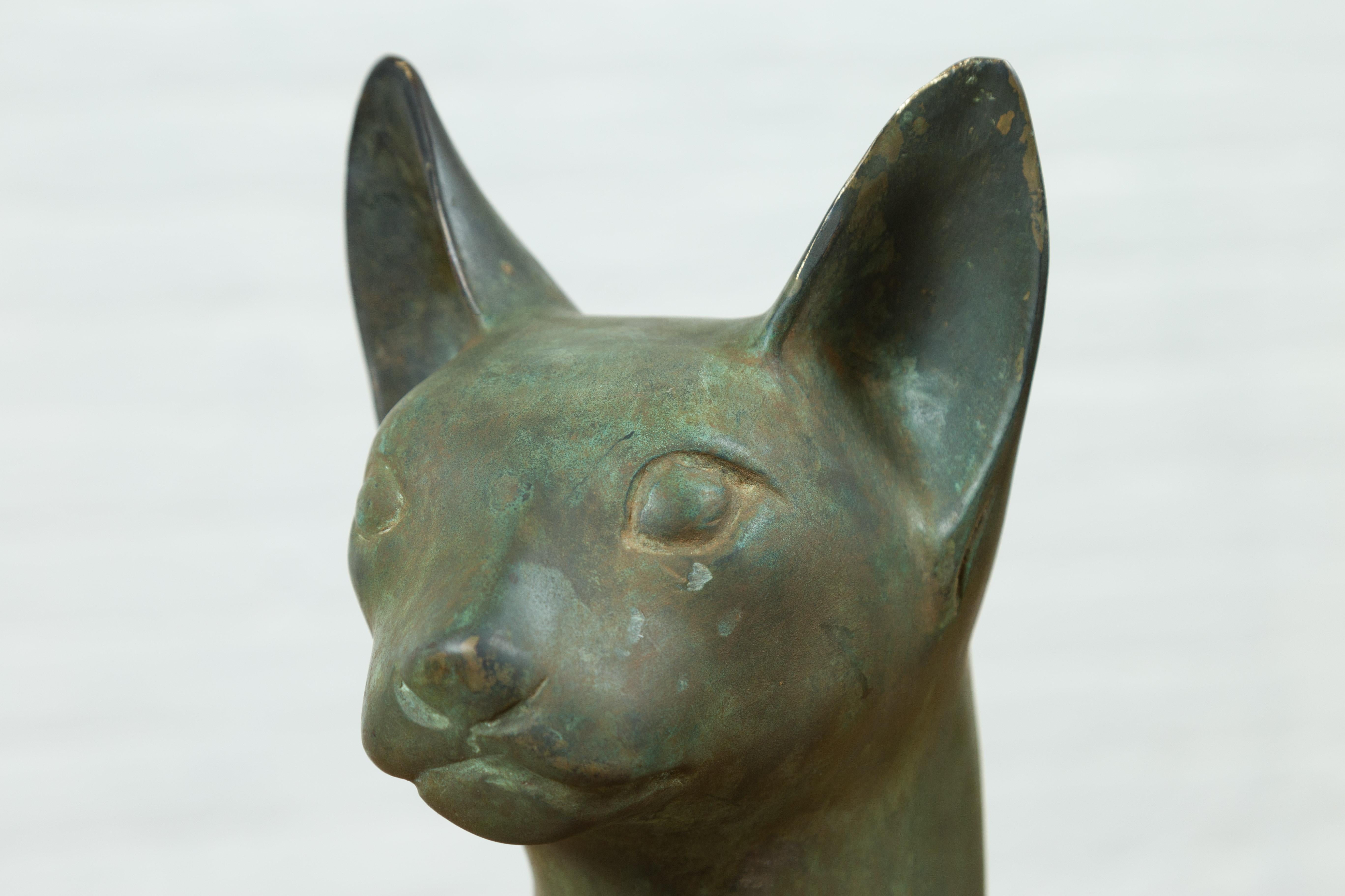 Egyptian Style Bronze Late 20th Century Sculpture of a Sitting Cat 2