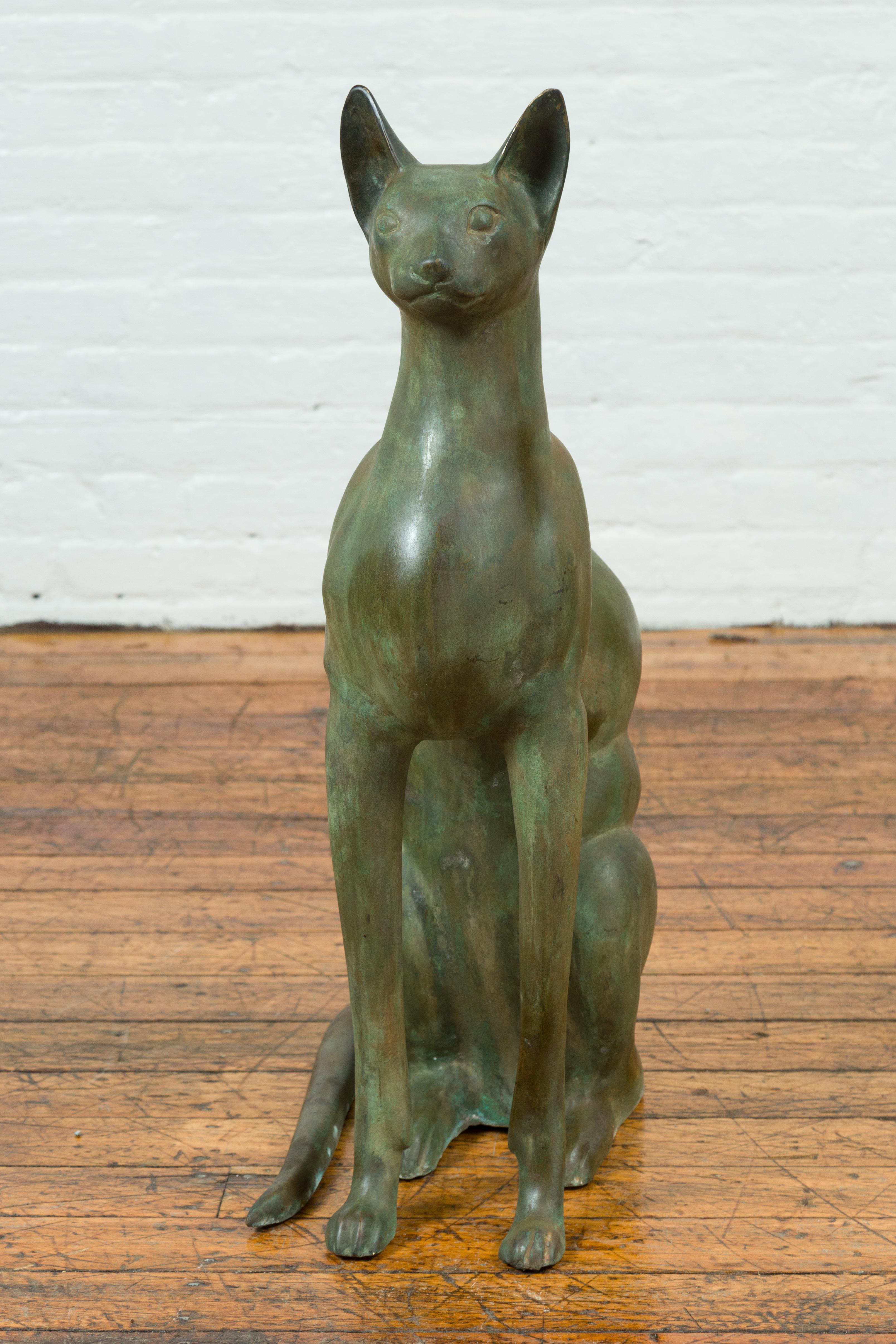 Egyptian Style Bronze Late 20th Century Sculpture of a Sitting Cat 5