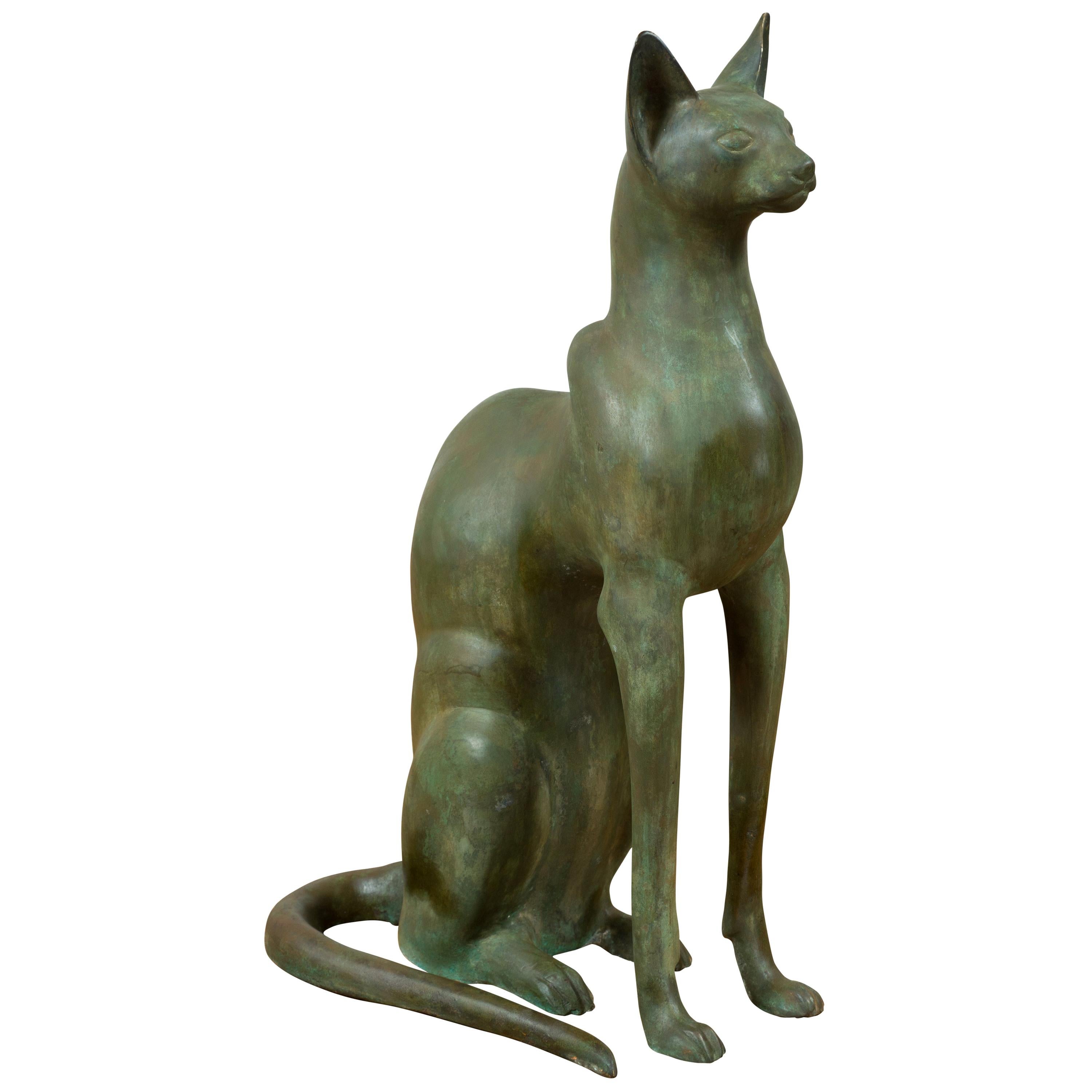 Egyptian Style Bronze Late 20th Century Sculpture of a Sitting Cat