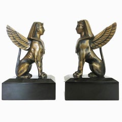 Egyptian Style Bronze Sphinx Griffin Bookends