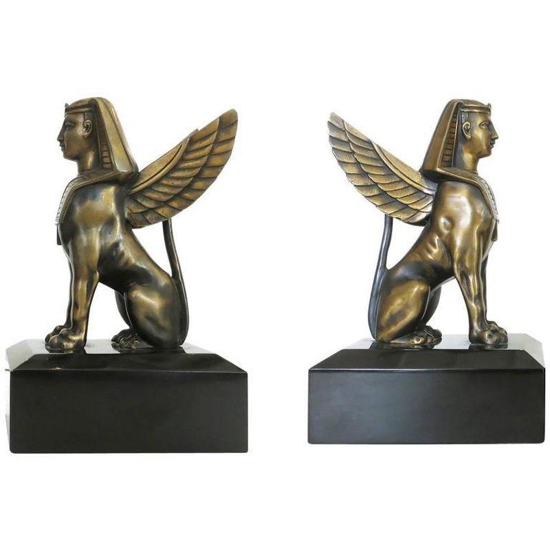 American Egyptian Style Bronze Sphinx Griffin Bookends
