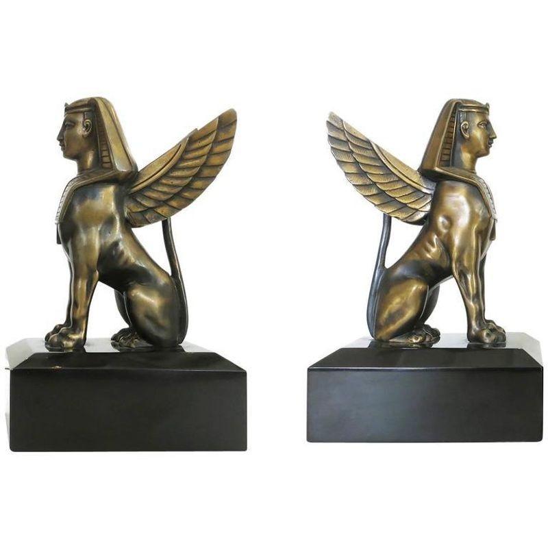 Ägyptischer Stil Bronze Sphinx Greifen Buchstützen (amerikanisch)