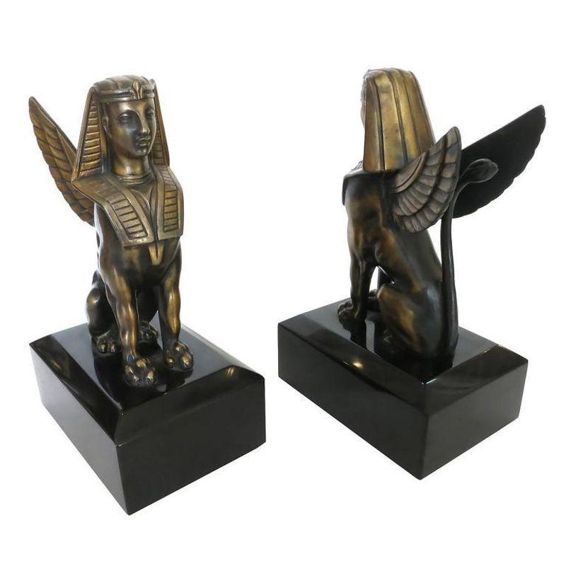 Ägyptischer Stil Bronze Sphinx Greifen Buchstützen im Zustand „Hervorragend“ in Van Nuys, CA