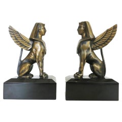 Vintage Egyptian Style Bronze Sphinx Griffin Bookends